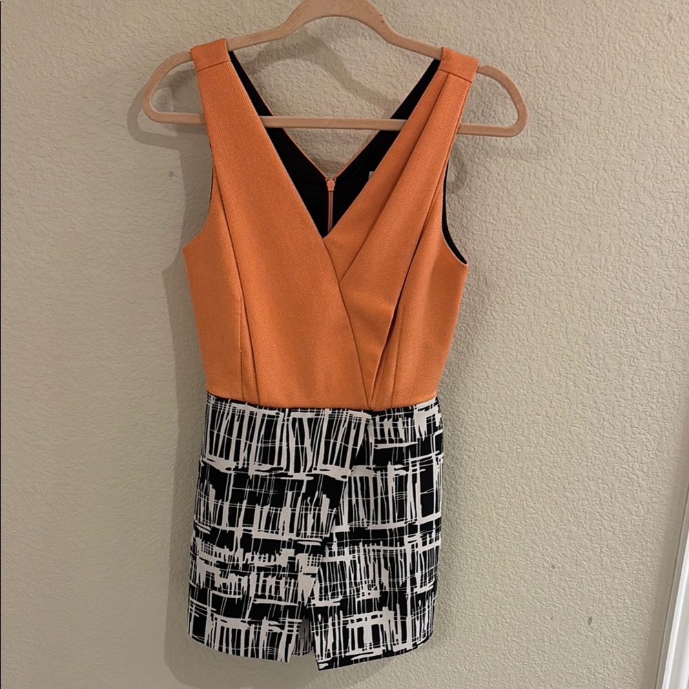 Chic Orange and Black Patterned Romper